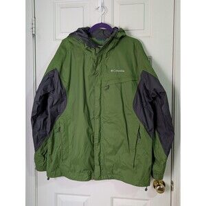 Columbia Rain Jacket Windbreaker Mens Large Green Gray Watertight Packable Zip